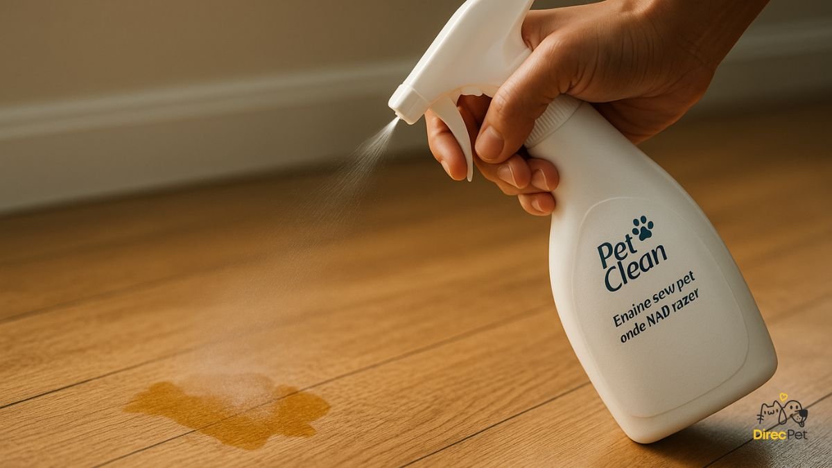 Aplicando-limpador-enzimatico-para-remover-completamente-o-odor-de-urina-do-chao Como ensinar o cachorro a fazer xixi no lugar certo em 3 dias