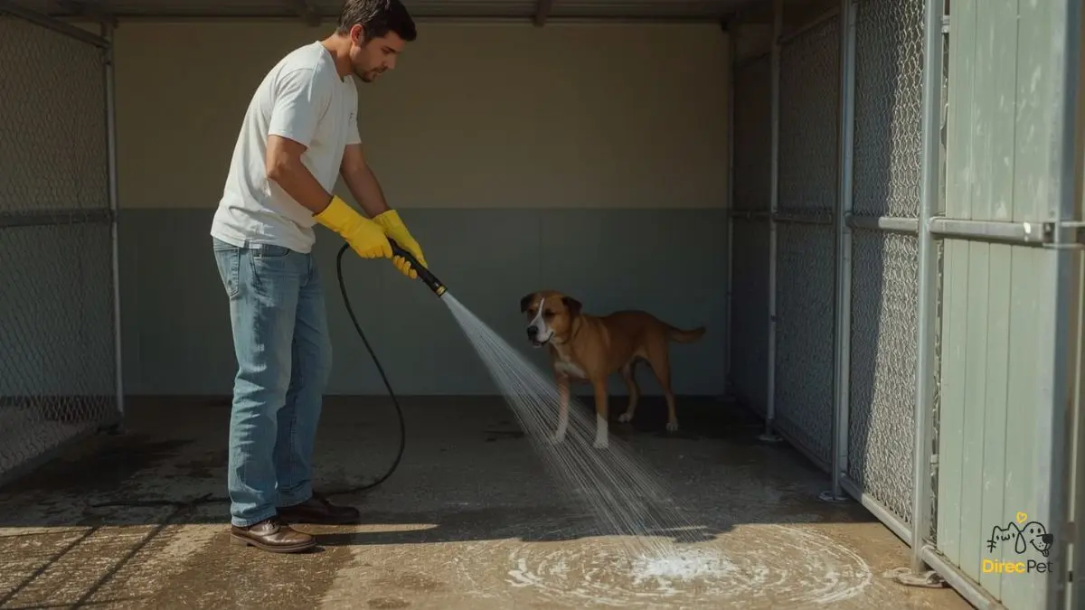 Tutor-limpando-area-externa-e-higienizando-o-canil-para-evitar-infestacao-de-carrapatos Doença do carrapato: sintomas, tratamento e prevenção — guia completo para tutores