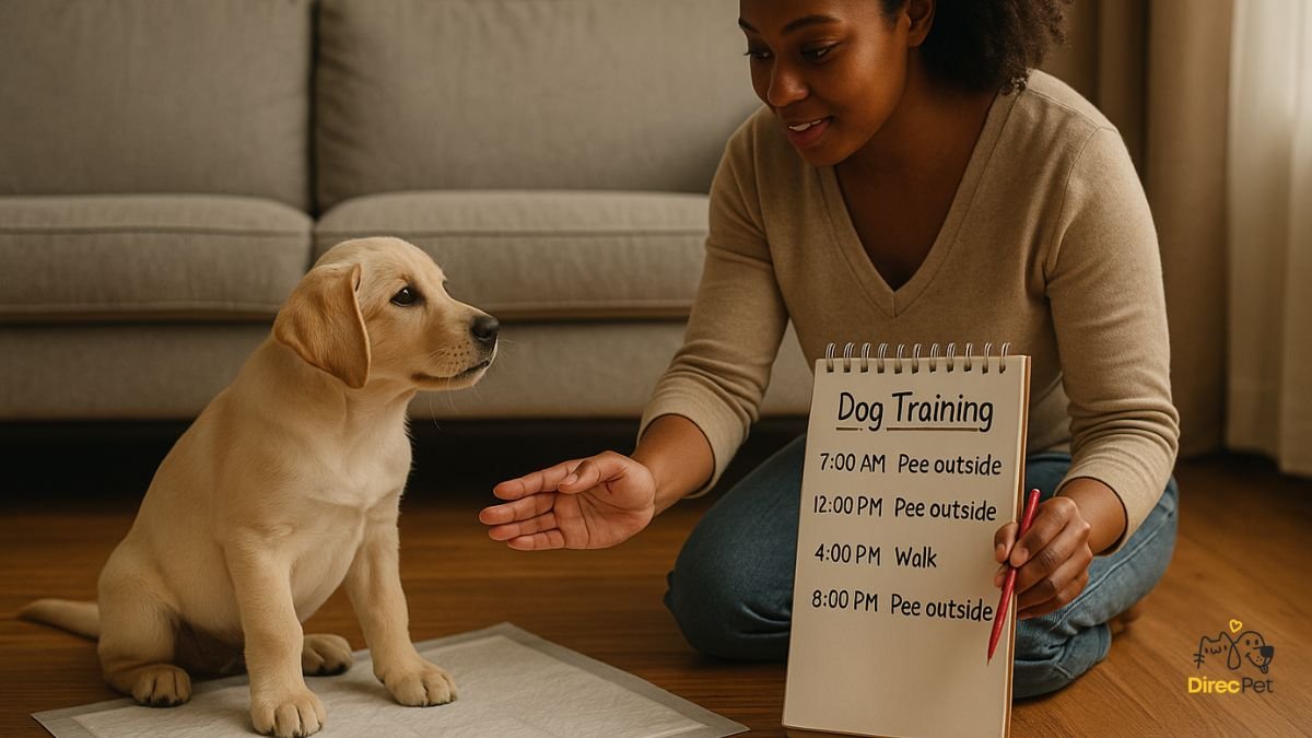 Tutor-seguindo-um-cronograma-diario-para-ensinar-o-cachorro-a-fazer-xixi-no-lugar-certo Como ensinar o cachorro a fazer xixi no lugar certo em 3 dias