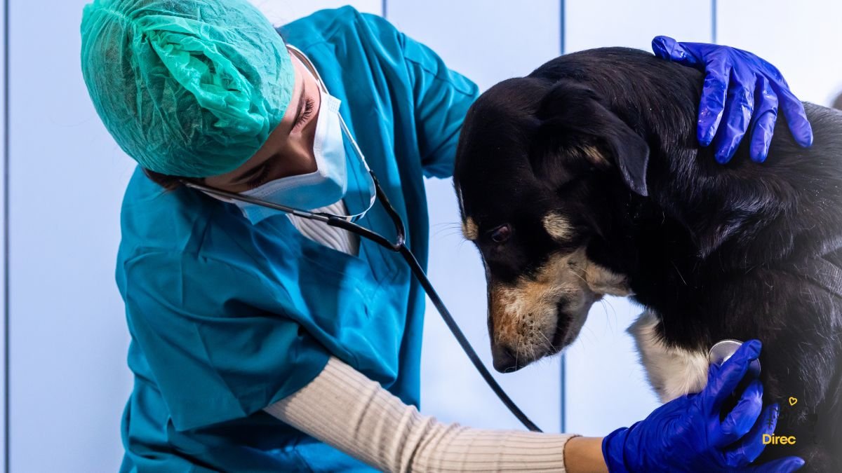 Veterinario-examinando-cachorro-em-mesa-de-clinica-avaliando-sinais-clinicos-da-doenca-do-carrapato Doença do carrapato: sintomas, tratamento e prevenção — guia completo para tutores