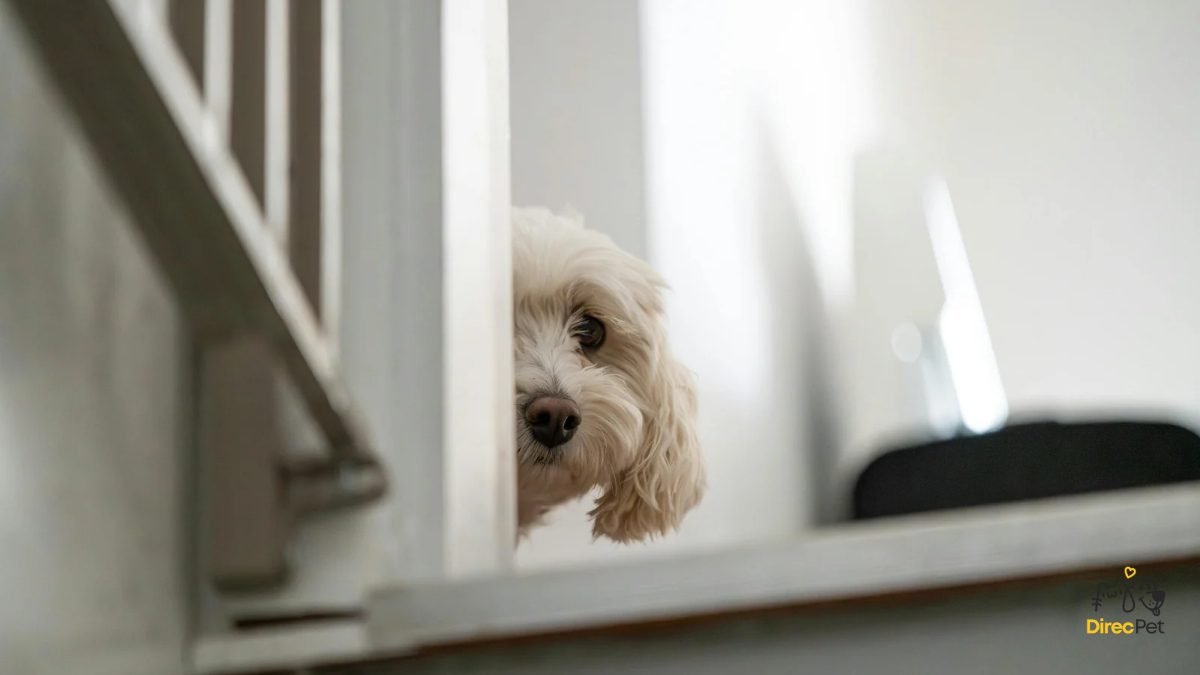 Cao-escondido-parcialmente-atras-do-sofa Como acalmar cães ansiosos: técnicas simples que qualquer tutor pode usar