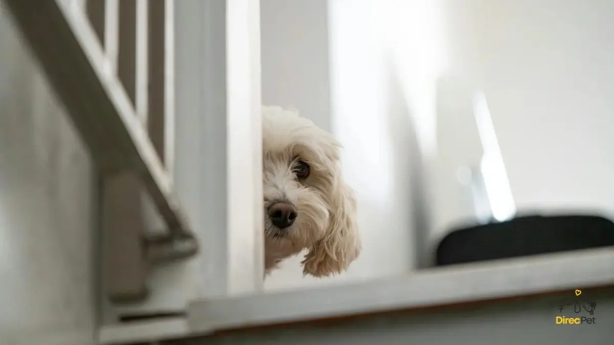 Cao-escondido-parcialmente-atras-do-sofa Como acalmar cães ansiosos: técnicas simples que qualquer tutor pode usar