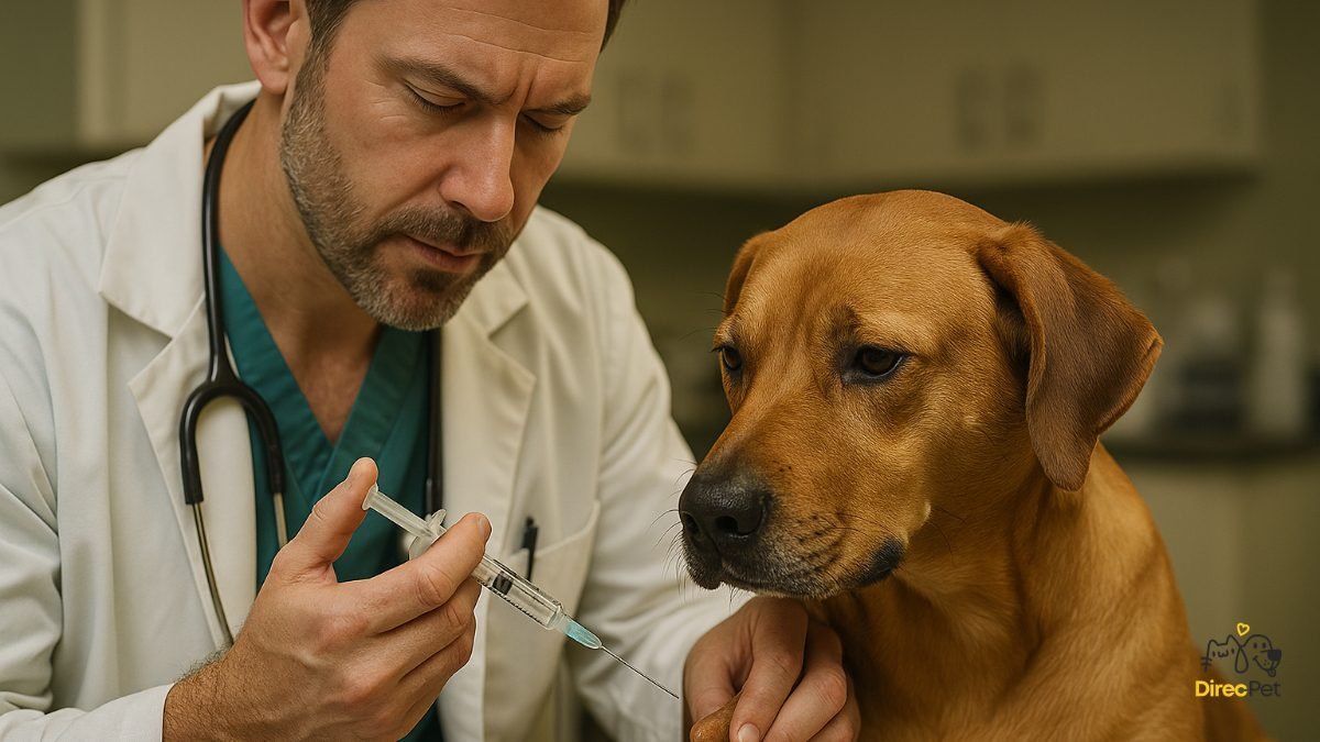 Veterinario-aplicando-injecao-no-cao-verme-do-coracao A doença silenciosa que o mosquito transmite e pode matar seu cachorro — saiba como proteger agora!