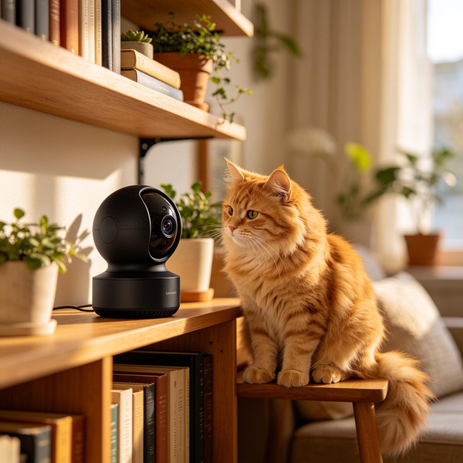 camera-de-seguranca-residencial-monitorando-gato-em-casa Melhores Câmeras para Monitorar seu Pet em 2026: Guia Completo com Preços